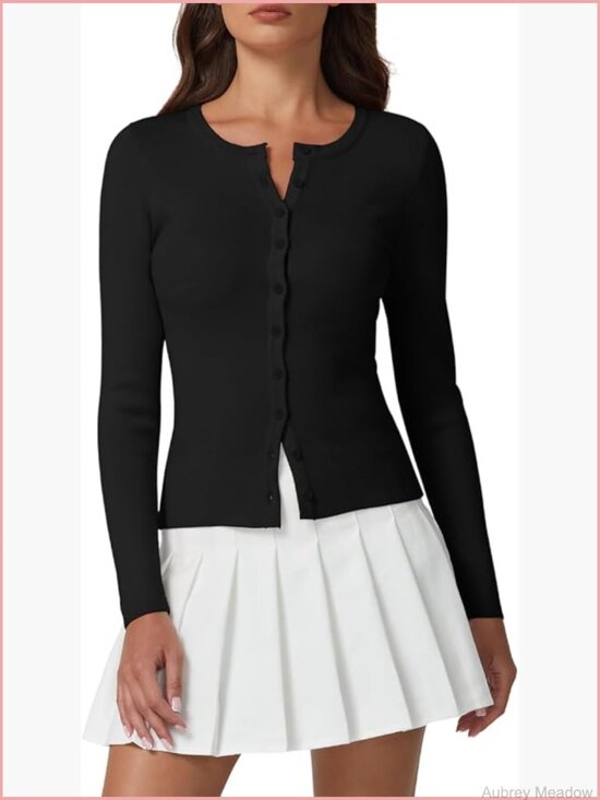 Sweaters - Lightweight Knit Button Down Cardigan - Cozy Layering Top